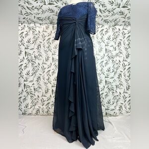 Navy Blue Gown Twisted Waist MOB Evening Prom Formal Gala Wedding Size 3XL #3